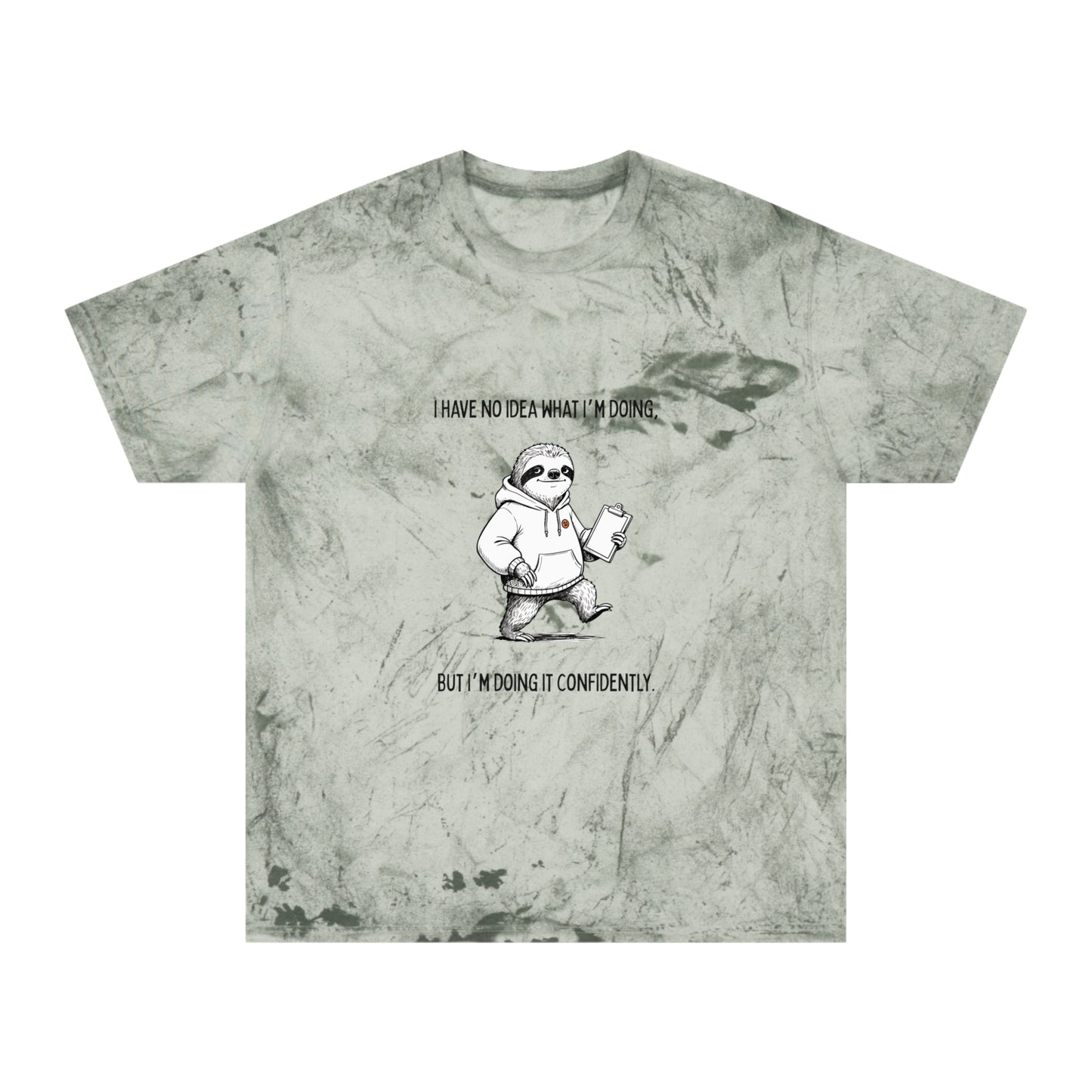 Unisex Funny Graphic Tee– Sloth Quote Tee (Garment-Dyed Marbled Wash)