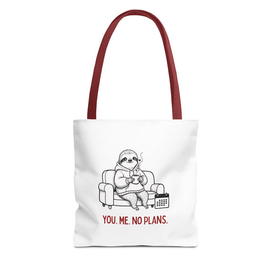 Funny Valentine’s Day Gift Tote Bag “You. Me. No Plans.” | Sloth Tote for Introverts
