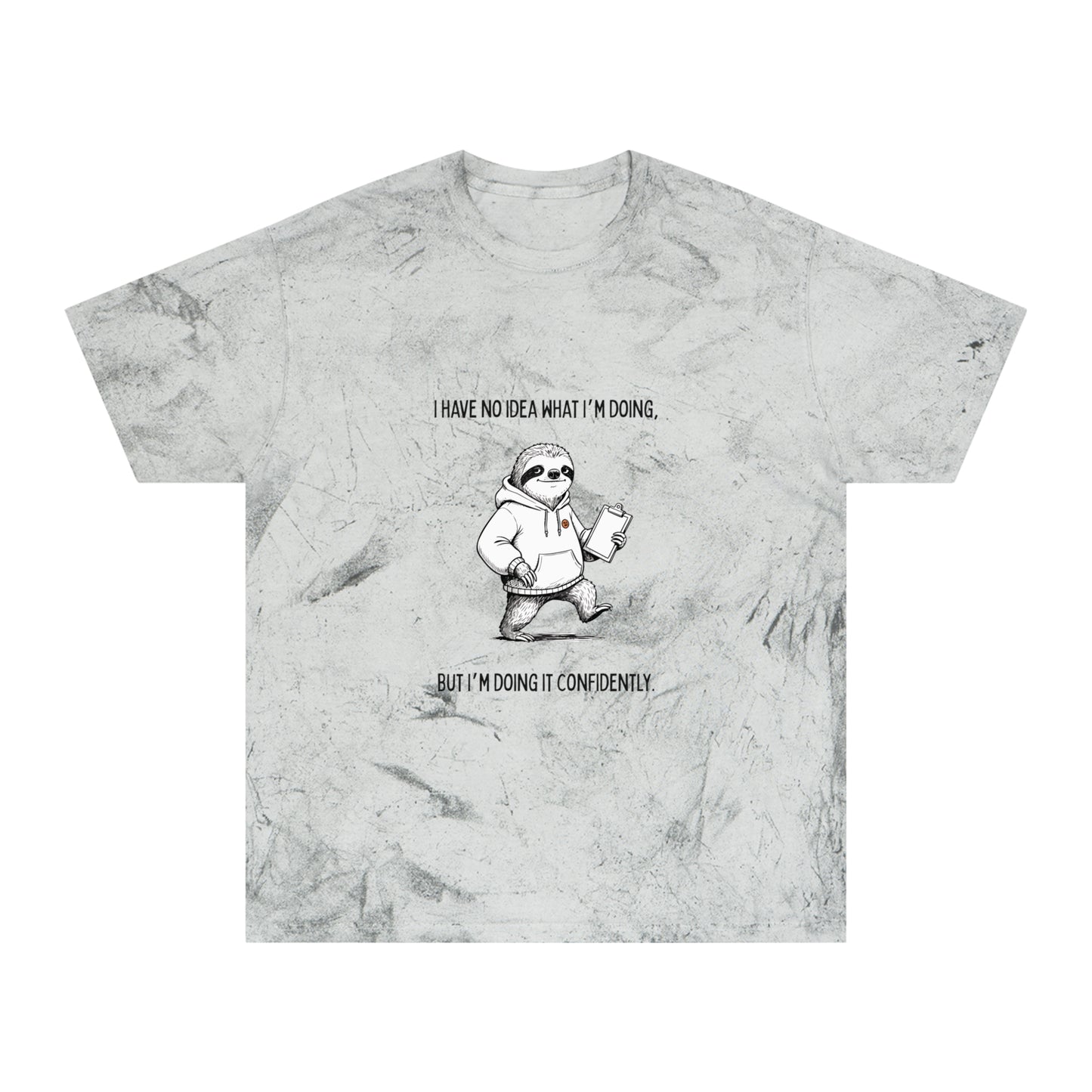 Unisex Funny Graphic Tee– Sloth Quote Tee (Garment-Dyed Marbled Wash)